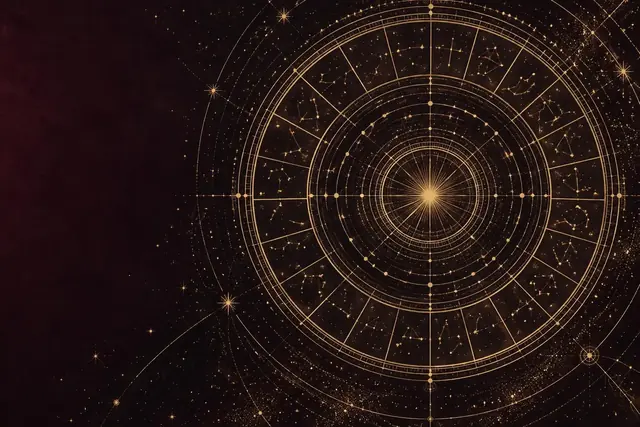 Hand drawn sky map with the planets and zodiac