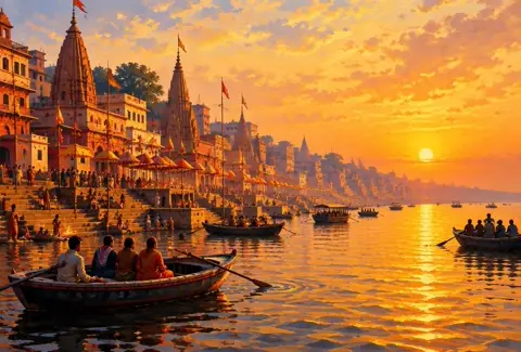 Sunrise and Sunset Today in Varanasi: varanasi illustration
